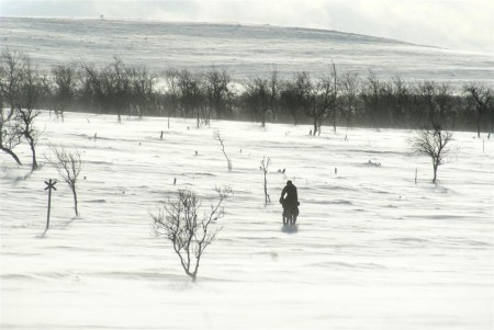 Snowbiker se sluncem v zádech :-).