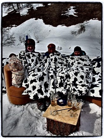 Skibar v Samnaun a tři zmrzlíci :-).